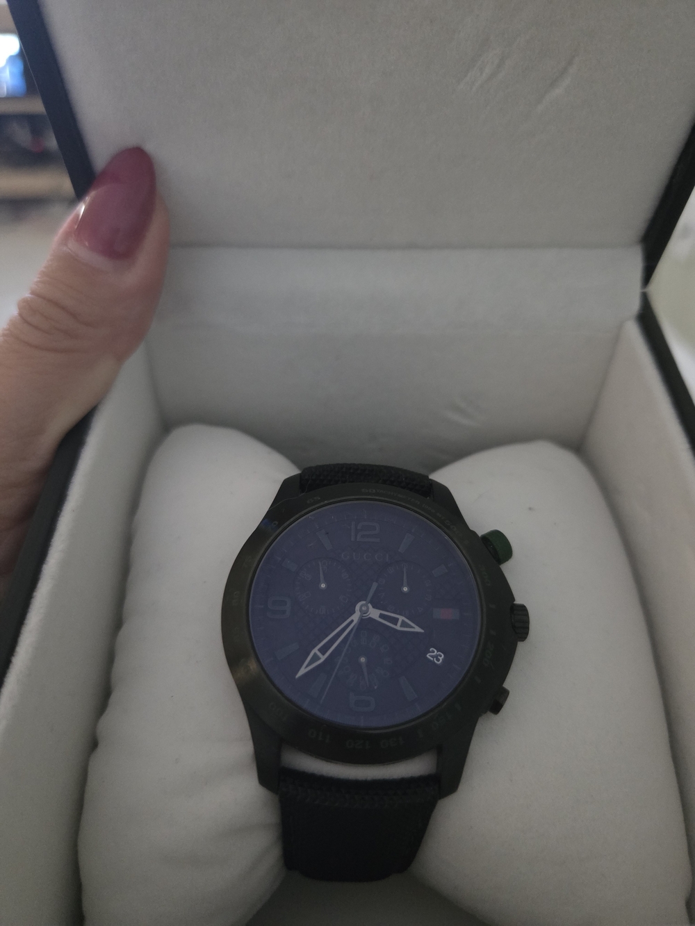 Men's Black Watch with Blue Dial - Modern Chronograph Style